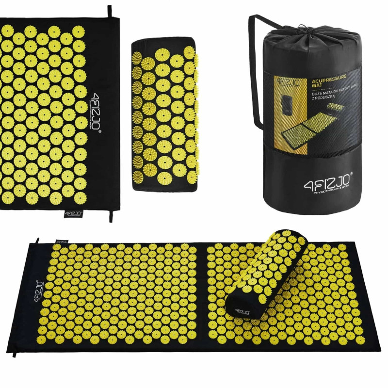 Акупунктурний килимок з напівваликом 4FIZJO 128 x 48 см Black/Yellow
