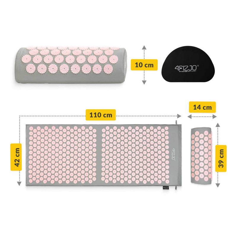 Акупунктурний килимок з напівваликом 4FIZJO 128 x 48 см Grey/Pink
