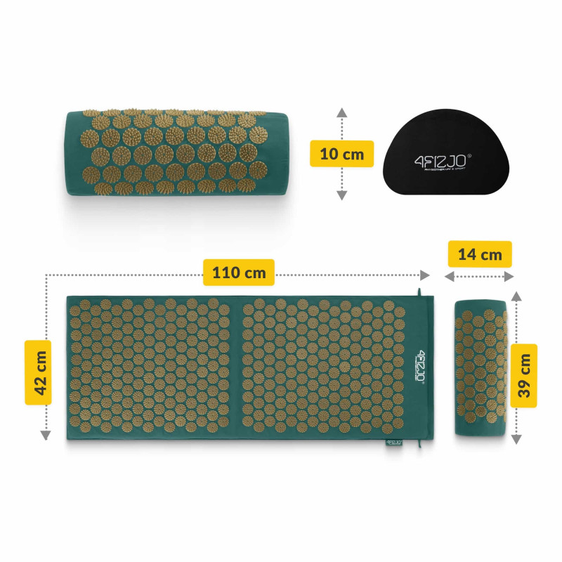 Акупунктурний килимок з напівваликом 4FIZJO 128 x 48 см Navy Green/Gold