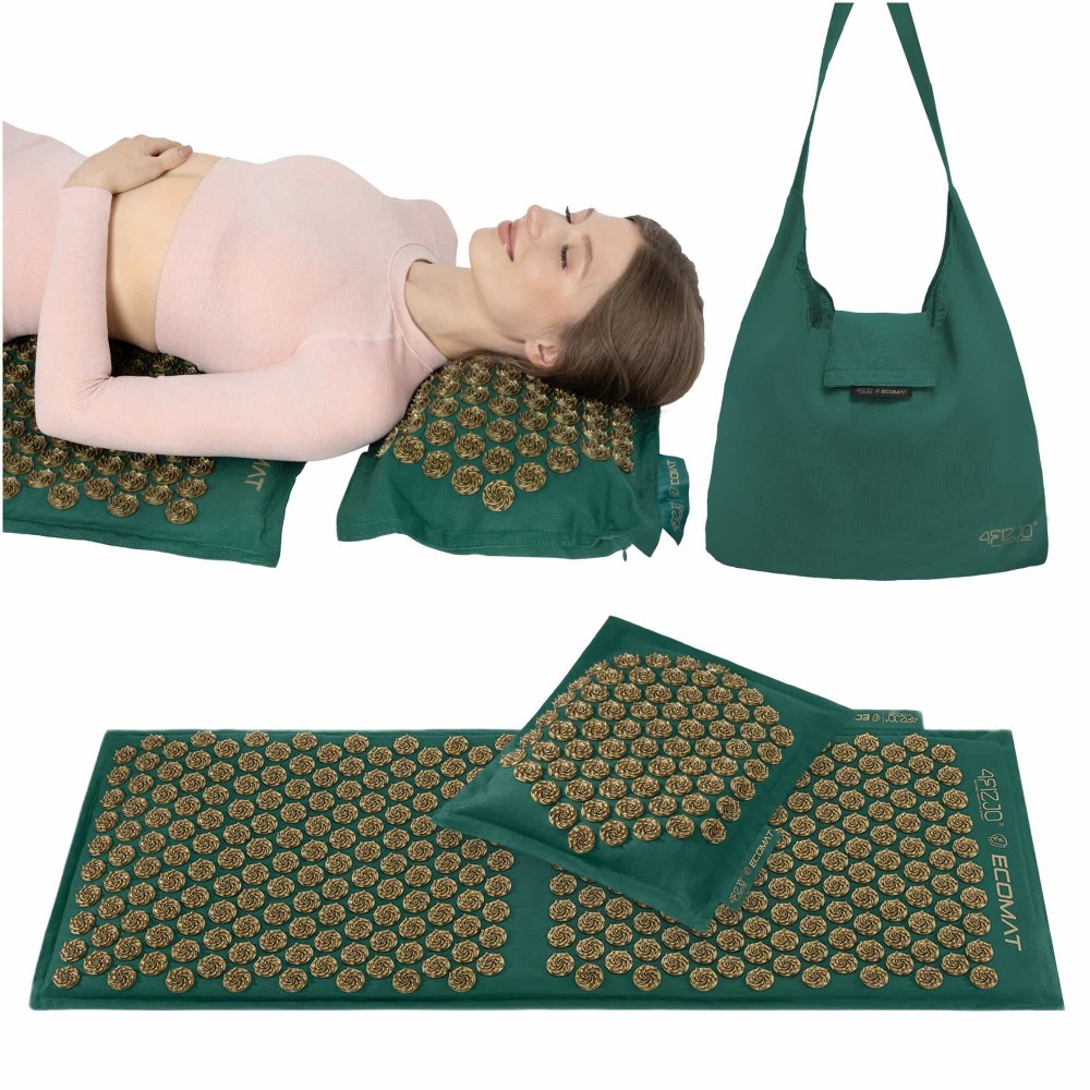 Акупунктурний килимок з подушкою 4FIZJO Eco Mat 130 x 50 см Navy Green/Gold