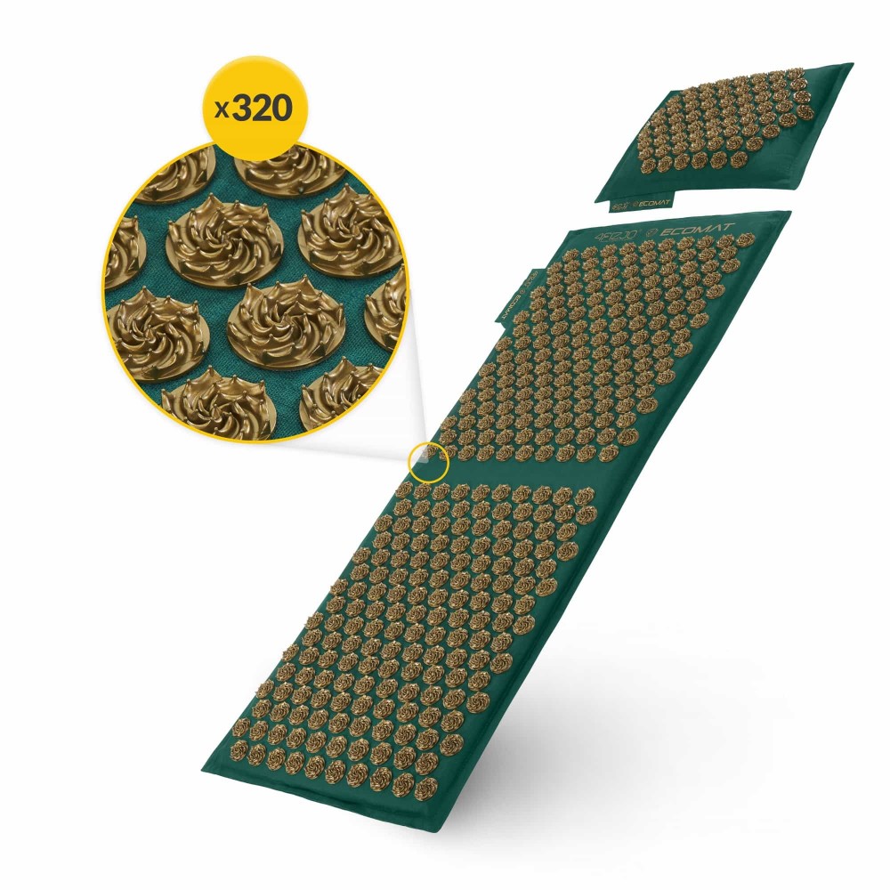 Акупунктурний килимок з подушкою 4FIZJO Eco Mat 130 x 50 см Navy Green/Gold