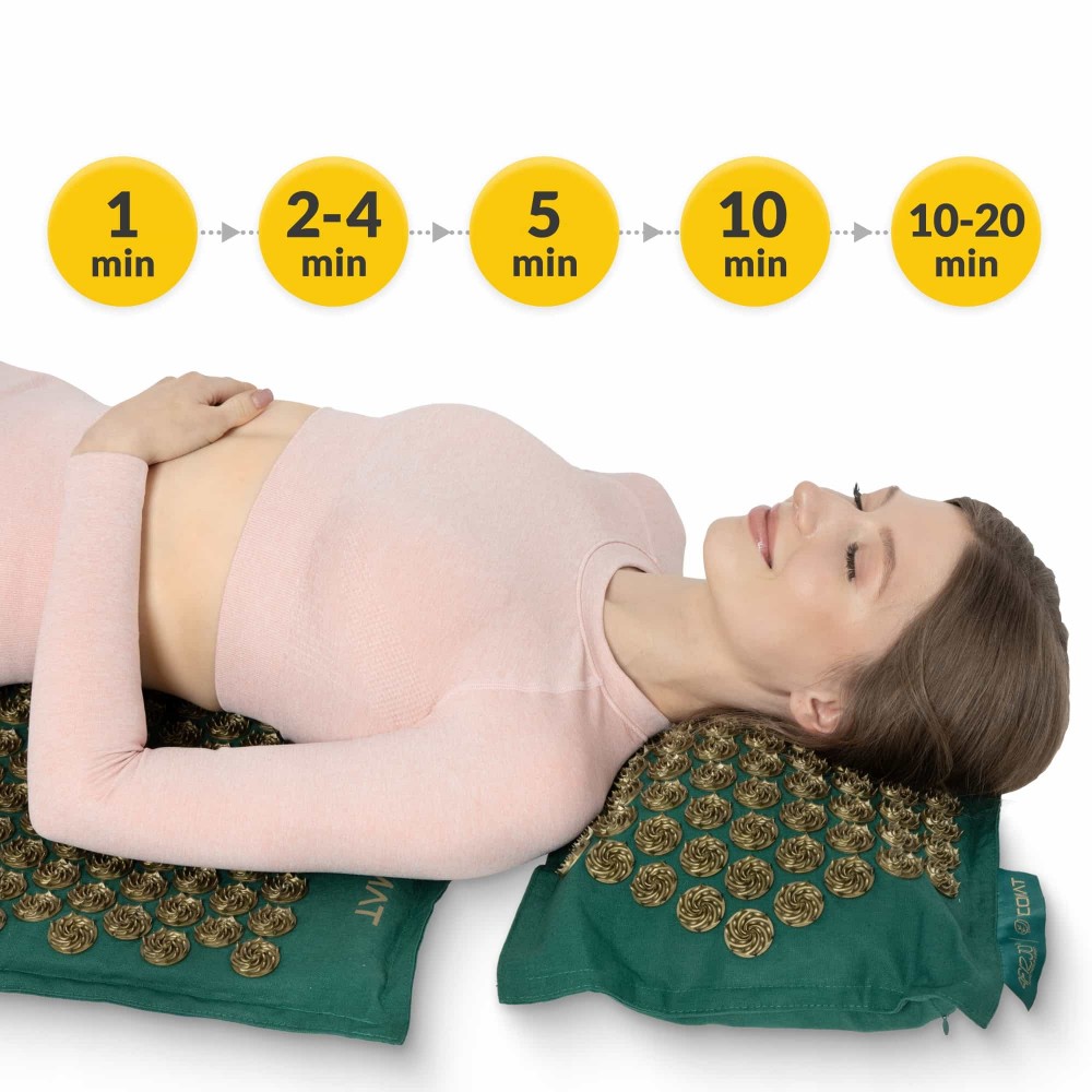 Акупунктурний килимок з подушкою 4FIZJO Eco Mat 130 x 50 см Navy Green/Gold