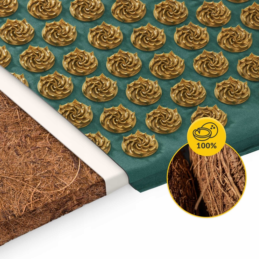 Акупунктурний килимок з подушкою 4FIZJO Eco Mat 130 x 50 см Navy Green/Gold