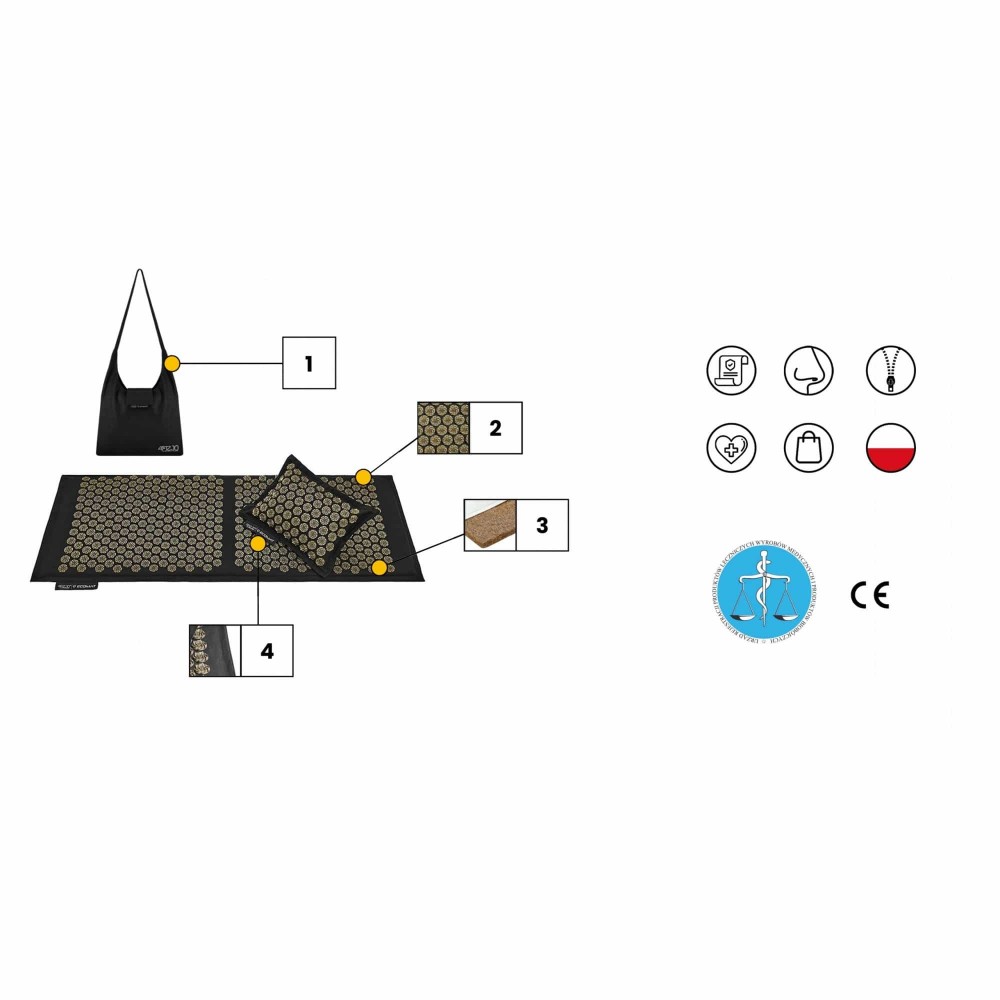 Акупунктурний килимок з подушкою 4FIZJO Eco Mat 130 x 50 см Black/Gold