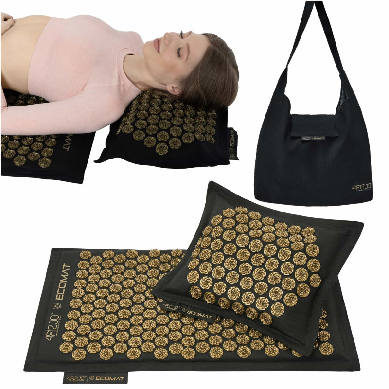 Акупунктурний килимок з подушкою 4FIZJO Eco Mat 68 x 42 см Black/Gold