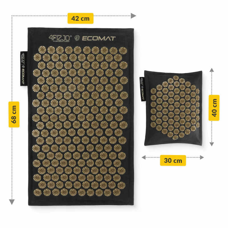 Акупунктурний килимок з подушкою 4FIZJO Eco Mat 68 x 42 см Black/Gold