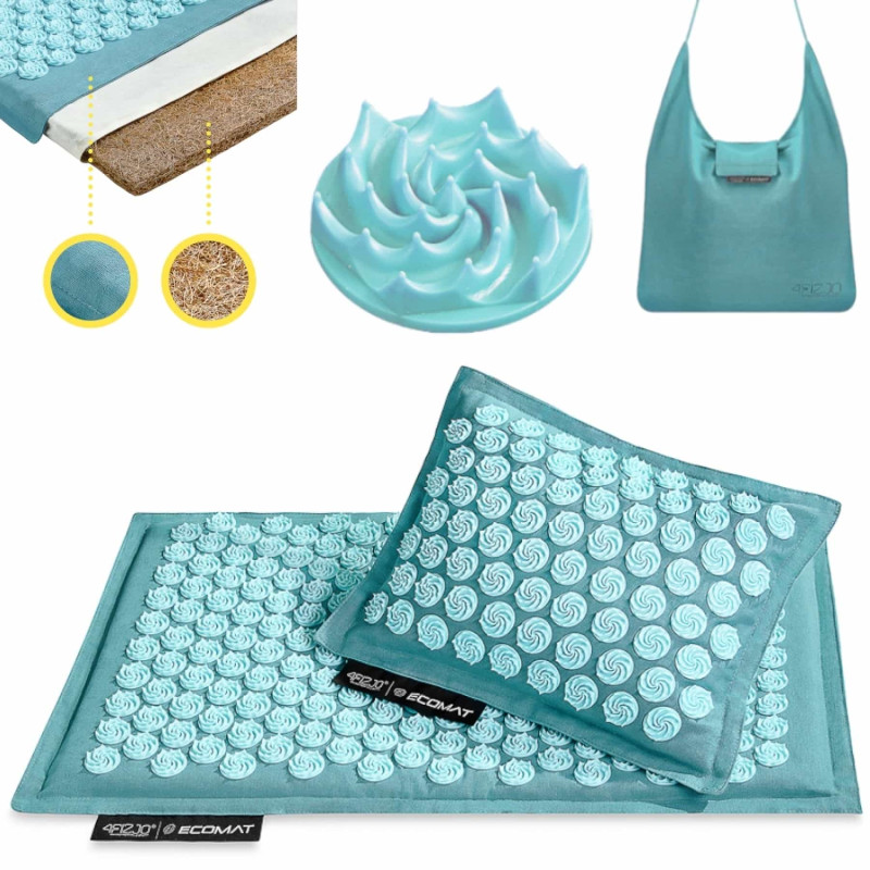 Коврик акупунктурный с подушкой 4FIZJO Eco Mat Аппликатор Кузнецова Turquoise/Turquoise