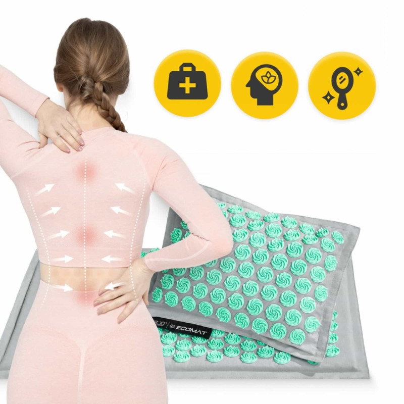Коврик акупунктурный с подушкой 4FIZJO Eco Mat Аппликатор Кузнецова Grey/Mint (P-5907739312181)