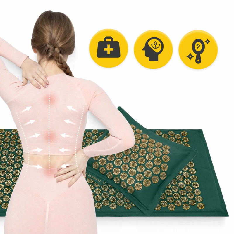Коврик акупунктурный с подушкой 4FIZJO Eco Mat Аппликатор Кузнецова Navy Green/Gold (P-5907739312891)
