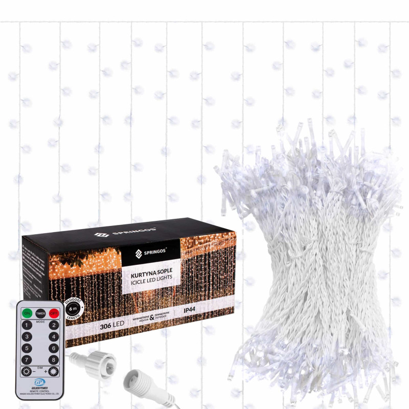 Гірлянда бахрома вулична Springos 3 x 3 м 306 LED Pilot Cold White