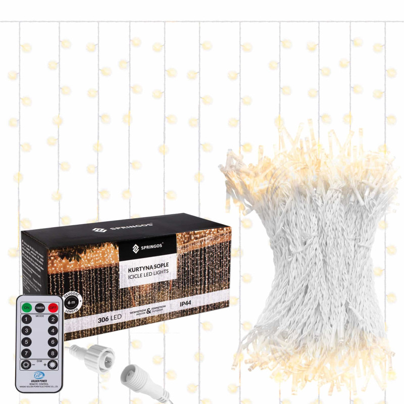 Гірлянда бахрома вулична Springos 3 x 3 м 306 LED Pilot Warm White
