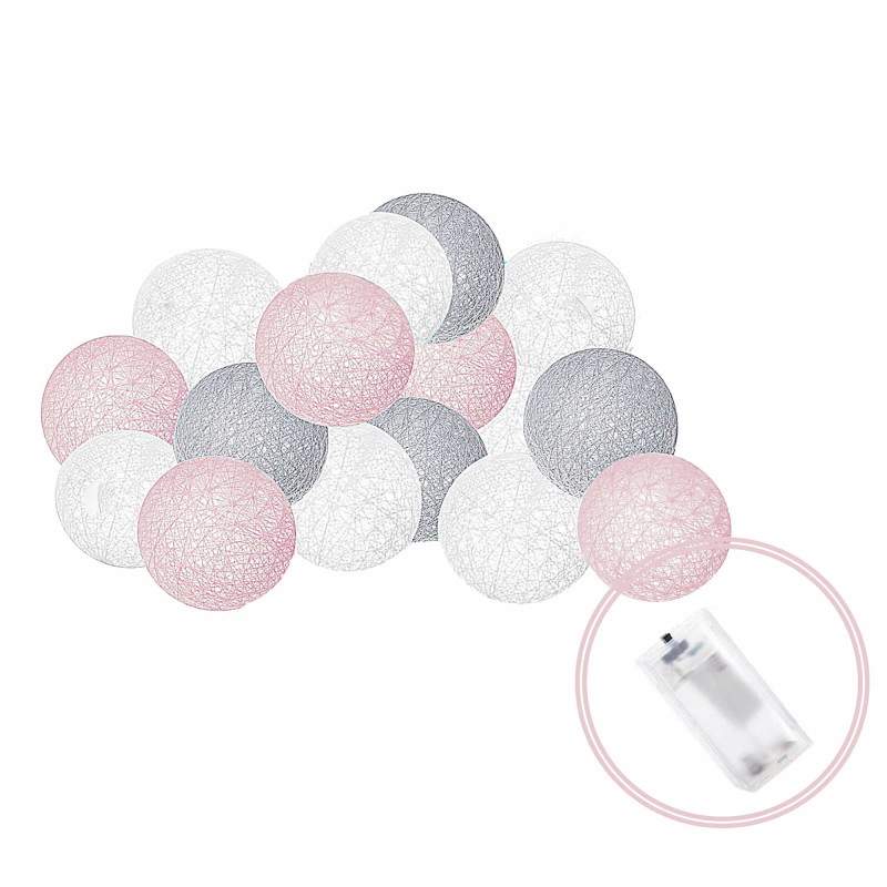 Гірлянда на батарейках Springos Cotton Balls 2 м 10 LED Warm White (White, Gray, Pink)