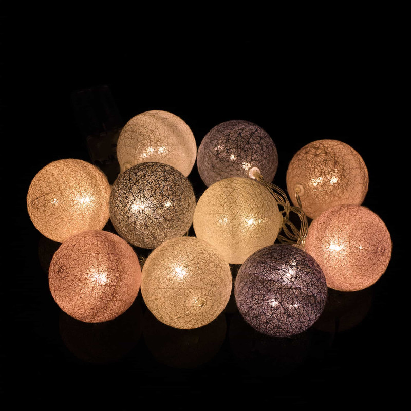 Гірлянда на батарейках Springos Cotton Balls 2 м 10 LED Warm White (White, Gray, Pink)