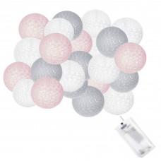 Гірлянда на батарейках Springos Cotton Balls 4 м 20 LED Warm White (White, Gray, Pink)