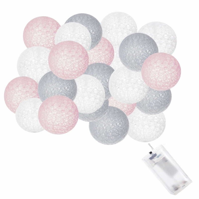 Гірлянда на батарейках Springos Cotton Balls 4 м 20 LED Warm White (White, Gray, Pink)