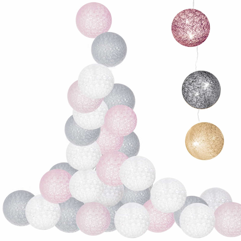 Гірлянда на батарейках Springos Cotton Balls 4 м 20 LED Warm White (White, Gray, Pink)