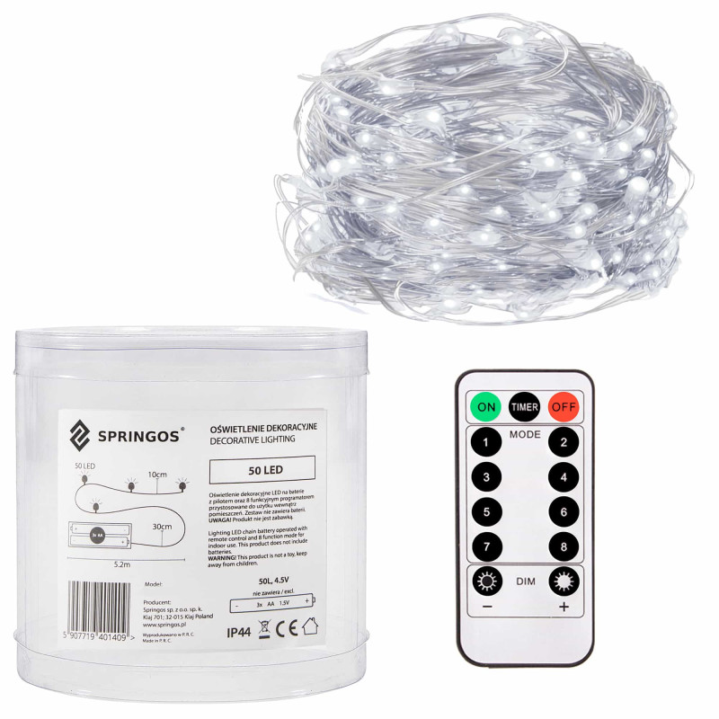 Гірлянда на батарейках Springos 4,9 м 50 LED Pilot Cold White