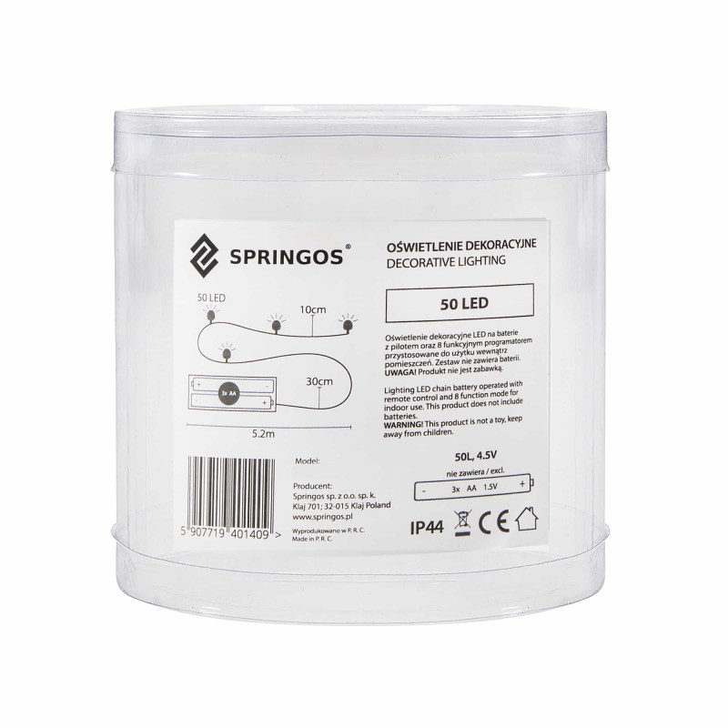 Гірлянда на батарейках Springos 4,9 м 50 LED Pilot Cold White