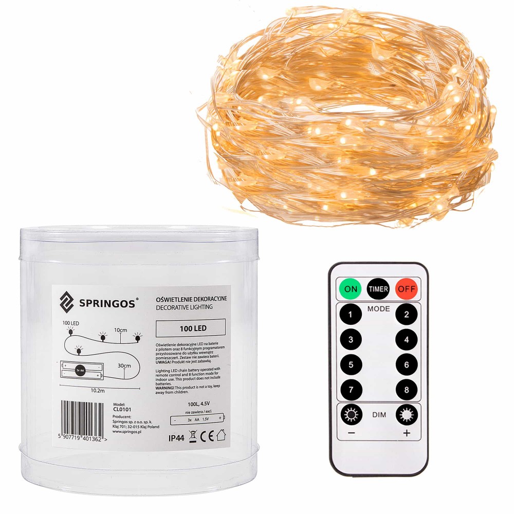 Гірлянда на батарейках Springos 9,9 м 100 LED Pilot Warm White