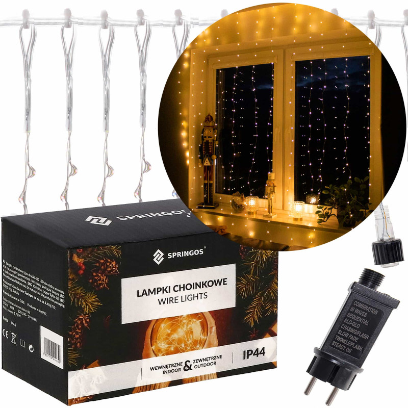 Гирлянда водопад (штора) Springos 2 x 2 м 400 LED CL0097 Warm White