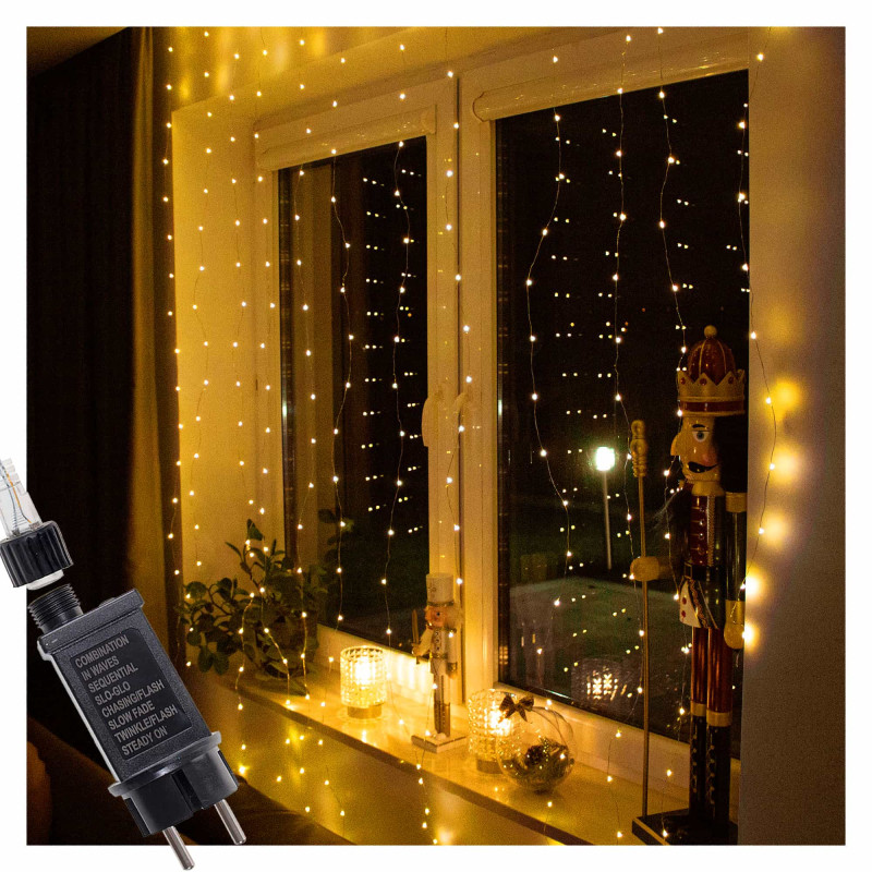Гирлянда водопад (штора) Springos 2 x 2 м 400 LED CL0097 Warm White