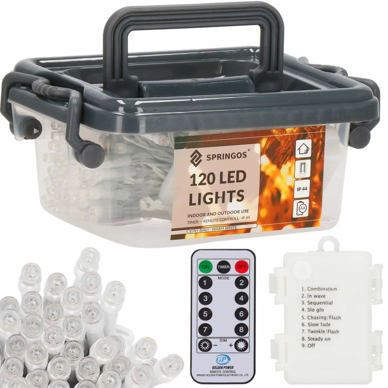 Гирлянда на батарейках Springos 9 м 120 LED CL0171 Warm White