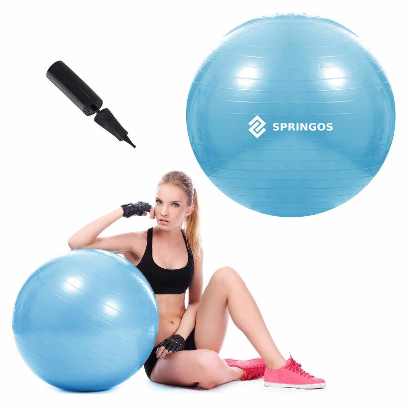Фітбол Springos 55 см Anti-Burst Sky Blue