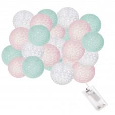 Гірлянда на батарейках Springos Cotton Balls 4 м 20 LED Warm White (White, Mint, Pink)