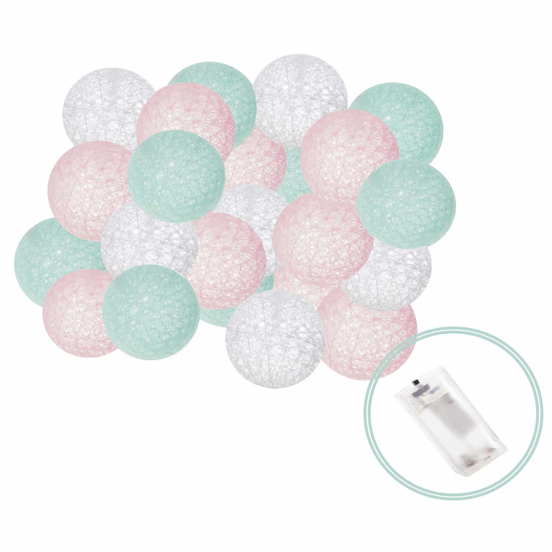 Гірлянда на батарейках Springos Cotton Balls 4 м 20 LED Warm White (White, Mint, Pink)