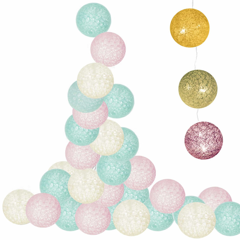 Гірлянда на батарейках Springos Cotton Balls 4 м 20 LED Warm White (Yellow, Mint, Pink)
