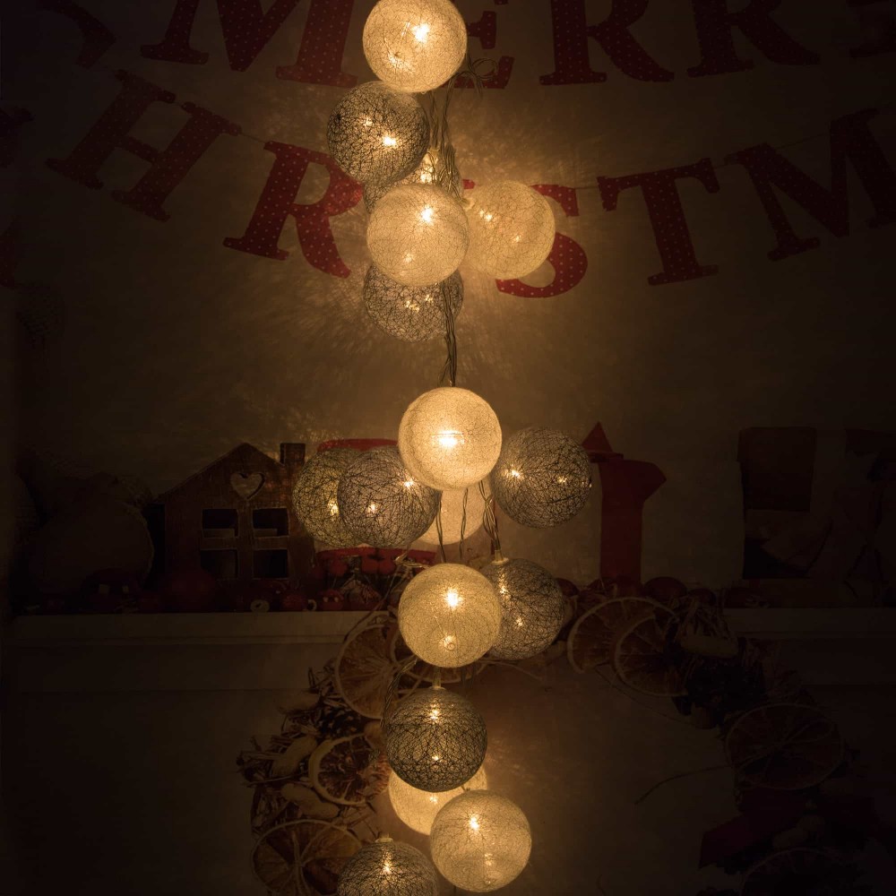 Гірлянда на батарейках Springos Cotton Balls 6 м 30 LED Warm White (White, Gray)