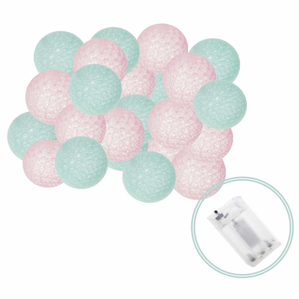 Гірлянда на батарейках Springos Cotton Balls 6 м 30 LED Warm White (Mint, Pink)