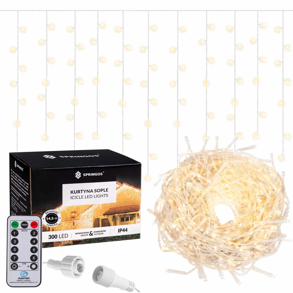 Гірлянда бахрома вулична Springos 12 м 300 LED Pilot Warm White