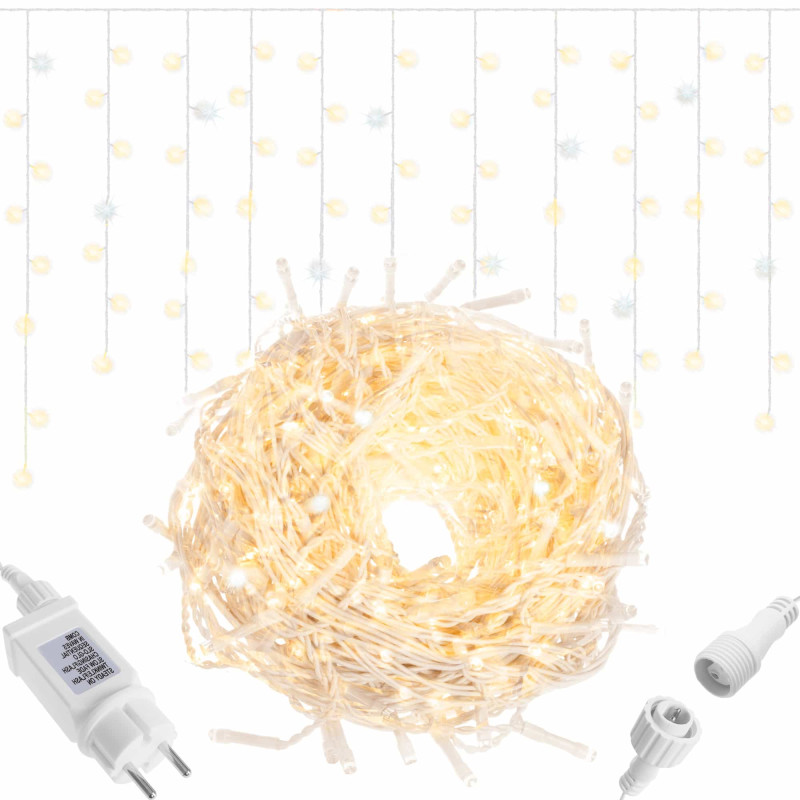 Гирлянда бахрома уличная (наружная) Springos 12 м 300 LED + Flash CL0317 Warm White