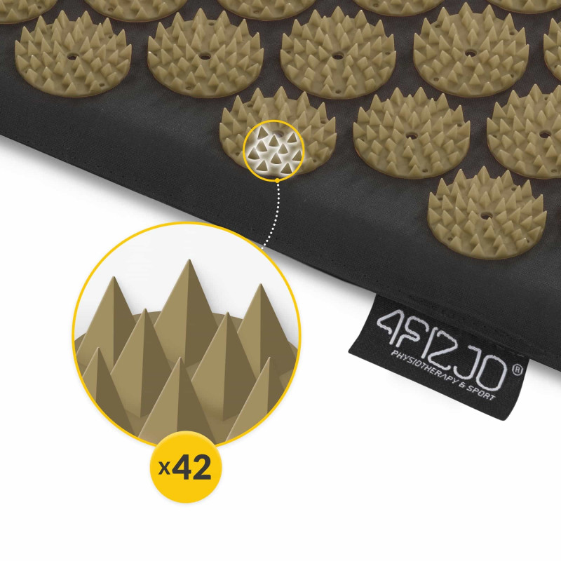 Килимок акупунктурний з валиком 4FIZJO Аплікатор Кузнєцова 128 x 48 см Black/Gold