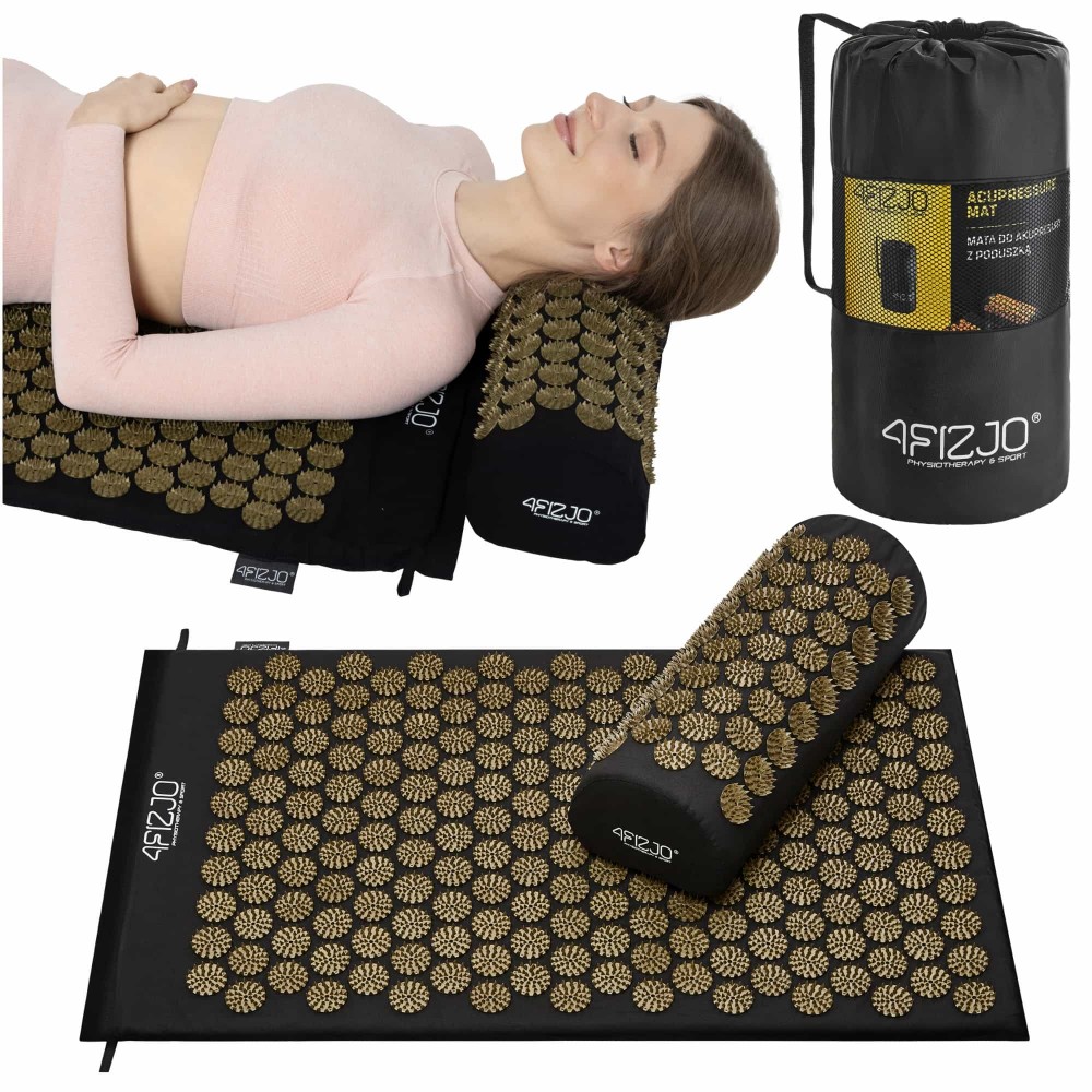 Коврик акупунктурный с валиком 4FIZJO Classic Mat Аппликатор Кузнецова Black/Gold (P-5907739314987)