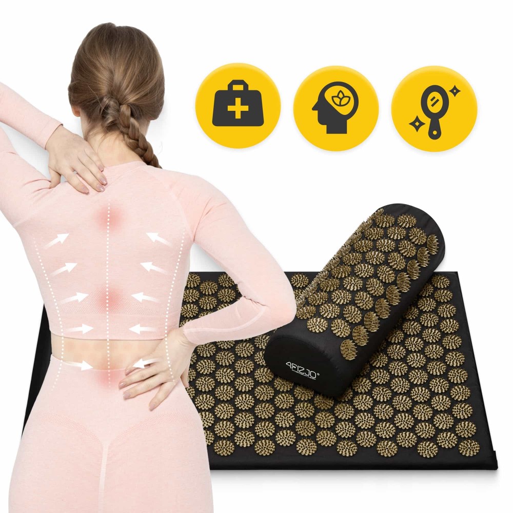 Коврик акупунктурный с валиком 4FIZJO Classic Mat Аппликатор Кузнецова Black/Gold (P-5907739314987)