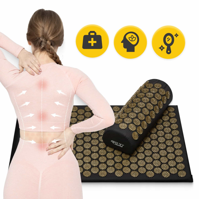 Коврик акупунктурный с валиком 4FIZJO Classic Mat Аппликатор Кузнецова Black/Gold (P-5907739314987)