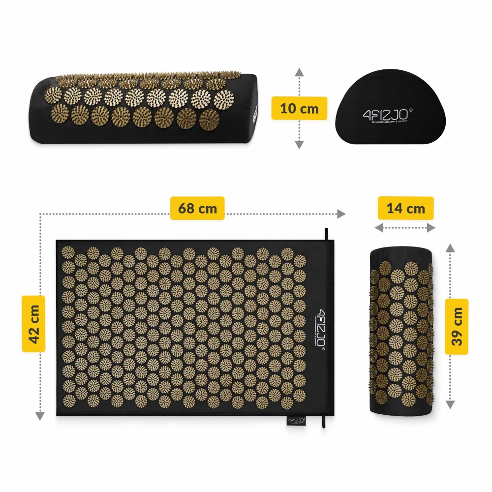 Коврик акупунктурный с валиком 4FIZJO Classic Mat Аппликатор Кузнецова Black/Gold (P-5907739314987)