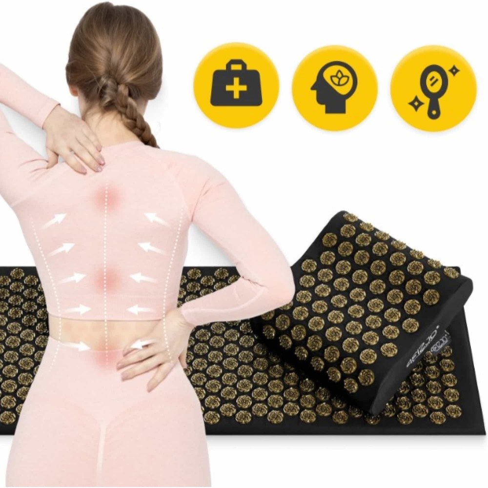Килимок акупунктурний з подушкою 4FIZJO Ergo Mat XL Аплікатор Кузнєцова Black/Gold