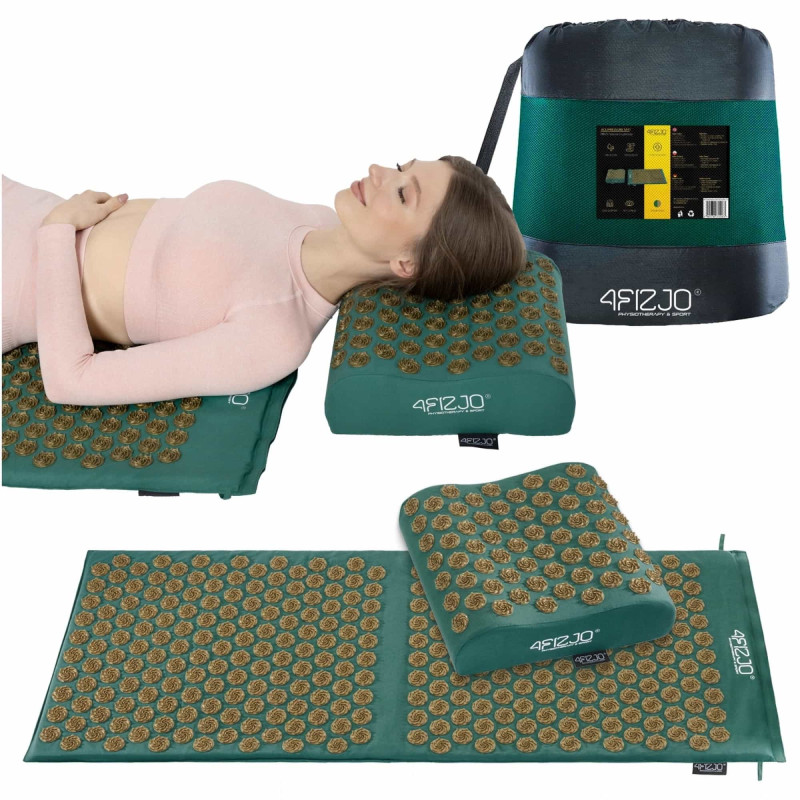 Килимок акупунктурний з подушкою 4FIZJO Ergo Mat XL Аплікатор Кузнєцова Navi Green/Gold
