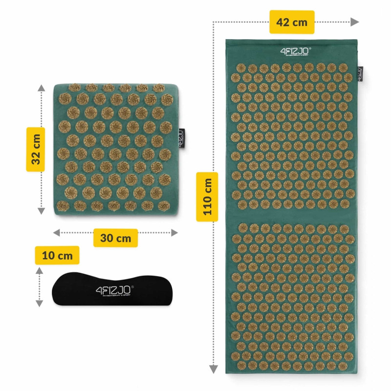 Килимок акупунктурний з подушкою 4FIZJO Ergo Mat XL Аплікатор Кузнєцова Navi Green/Gold