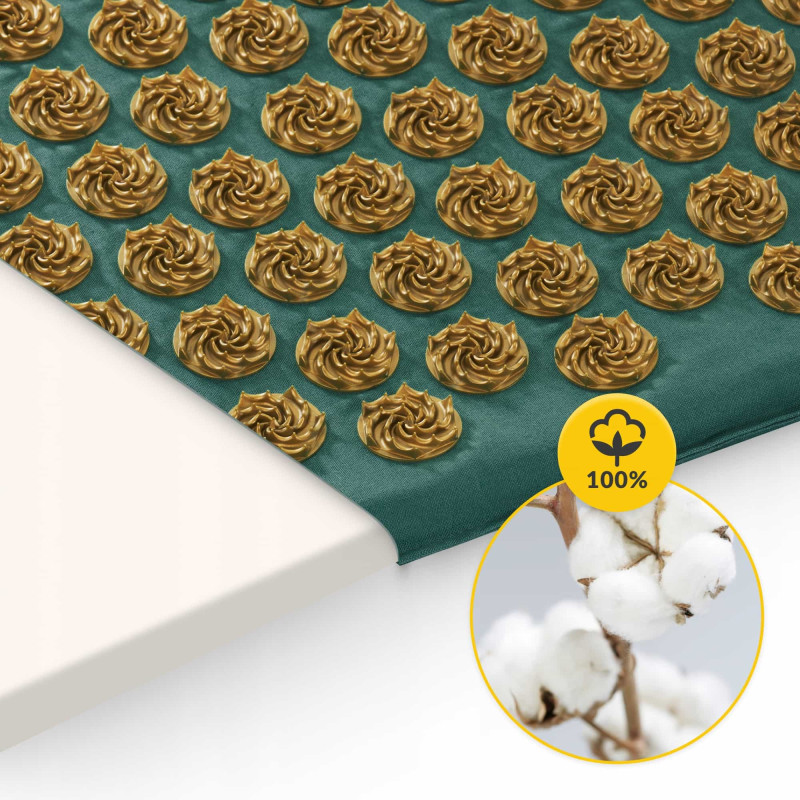 Килимок акупунктурний з подушкою 4FIZJO Ergo Mat XL Аплікатор Кузнєцова Navi Green/Gold