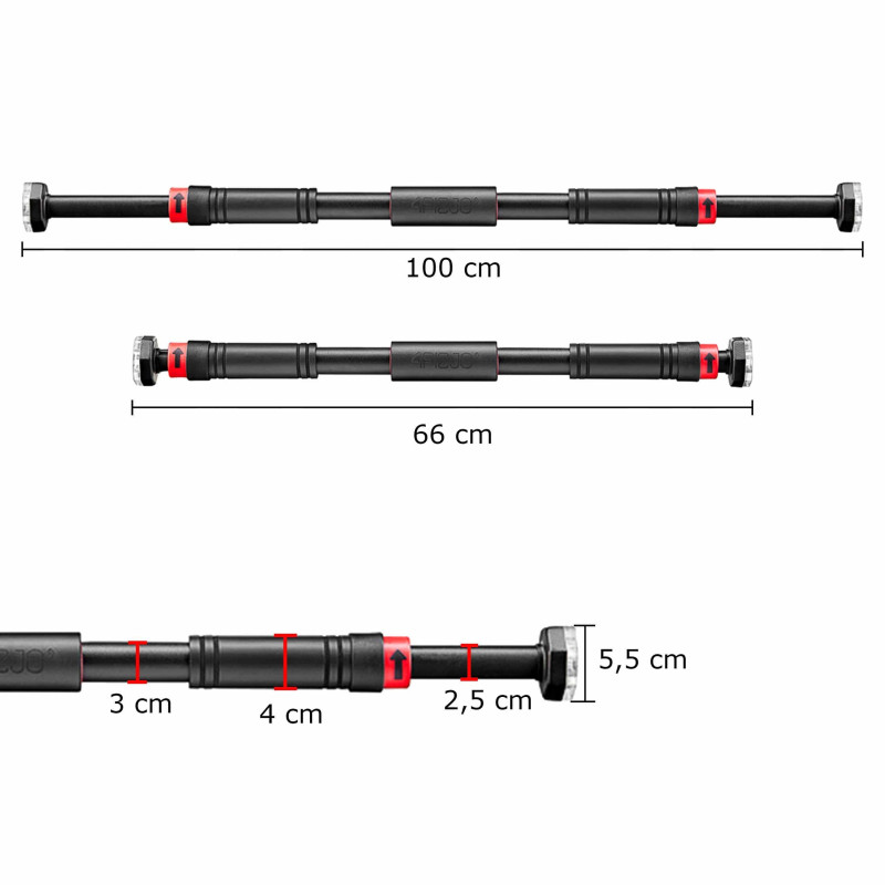 Турник раздвижной 4FIZJO 66-100 см Black/Red (P-5907739310385)