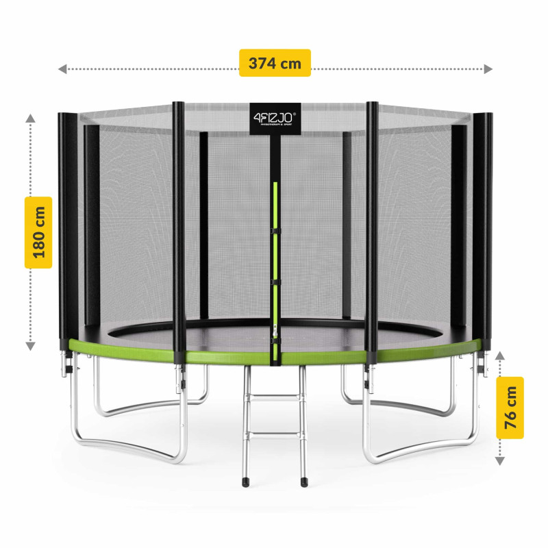 Батут с внутренней сеткой 4FIZJO Classic 12FT 374 см Black/Green (P-5907739312914)