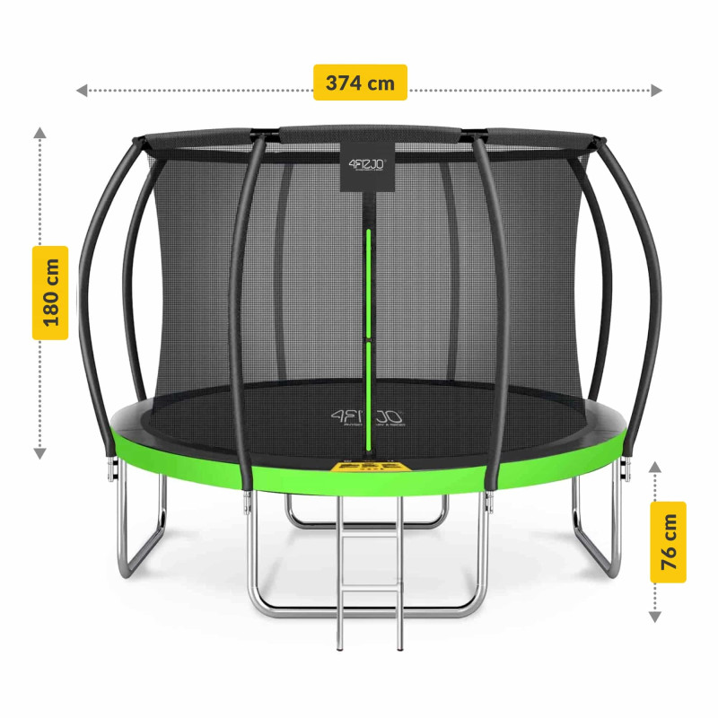 Батут 4FIZJO PRO 374 см Black/Green с внутренней сеткой