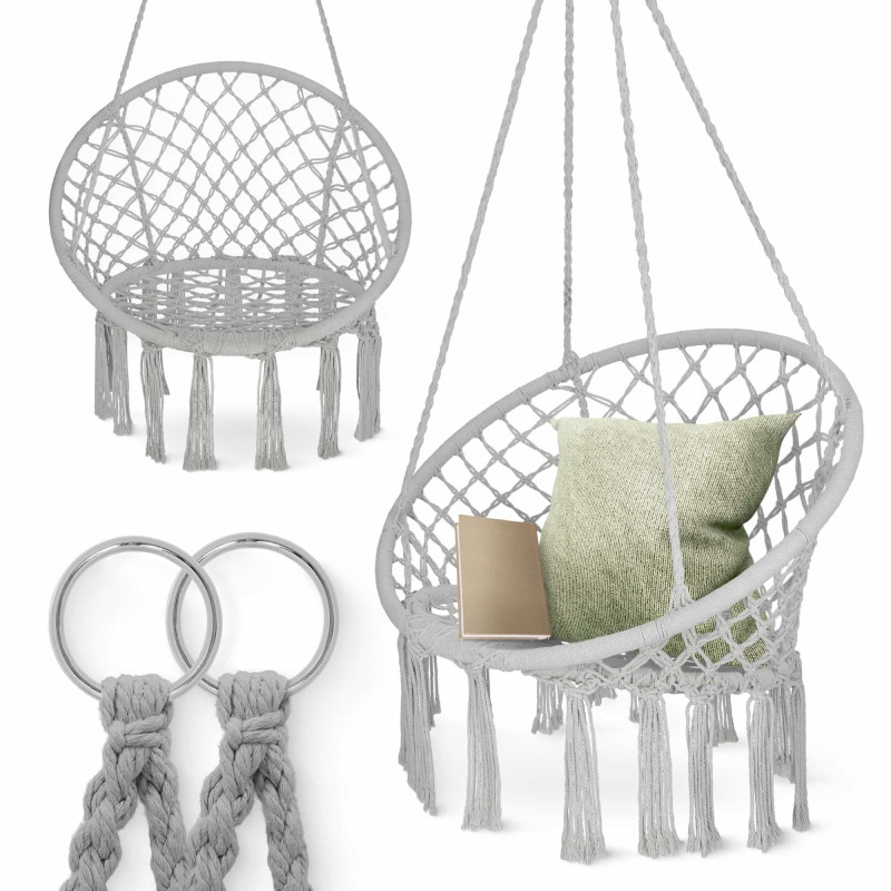 Кресло-качалка 4FIZJO Boho Dream 80 см подвесное, плетеное Grey (P-5905973404525)