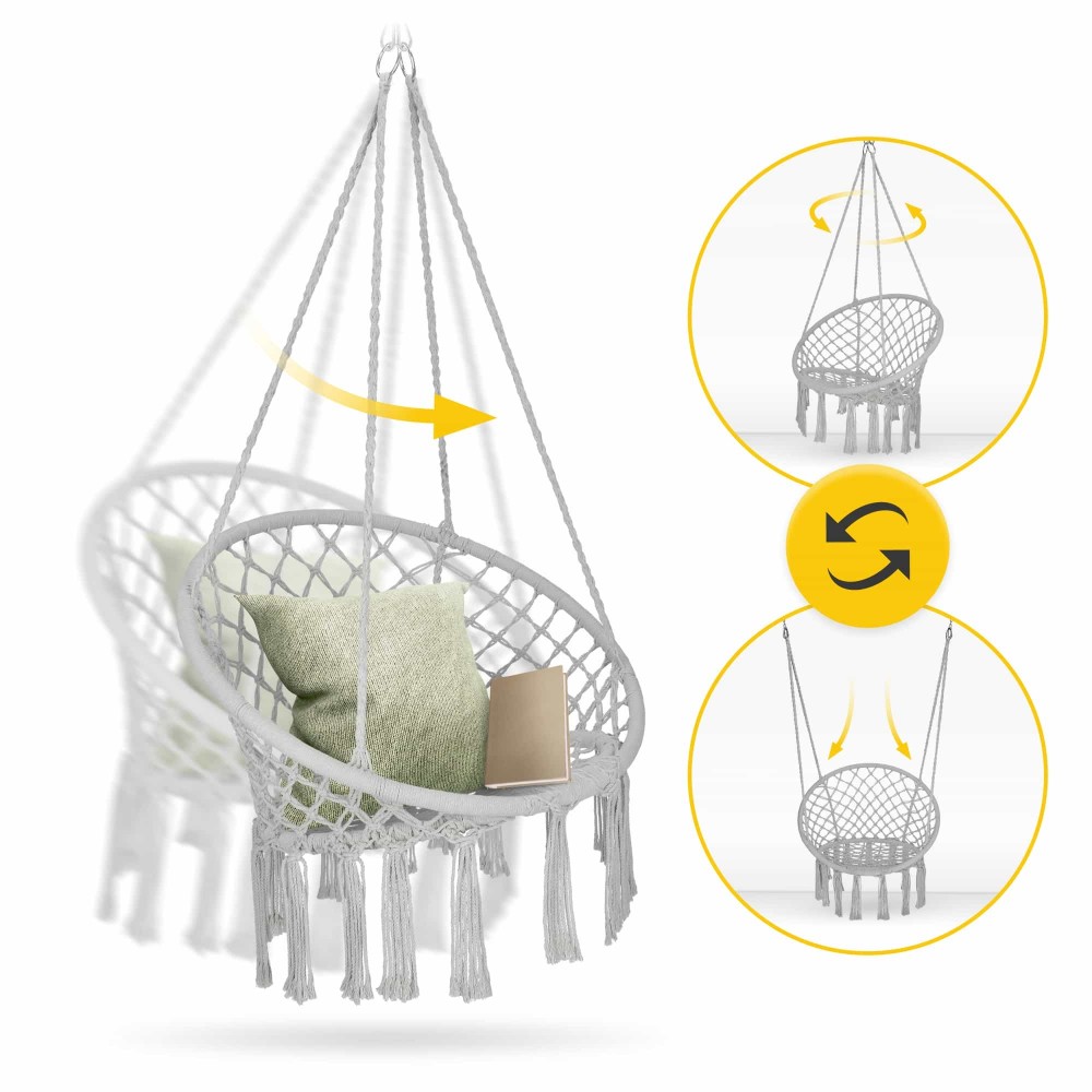 Крісло-гойдалка 4FIZJO Boho Dream 80 см підвісна, плетена Grey (P-5905973404525)
