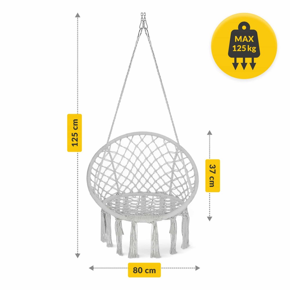 Крісло-гойдалка 4FIZJO Boho Dream 80 см підвісна, плетена Grey (P-5905973404525)
