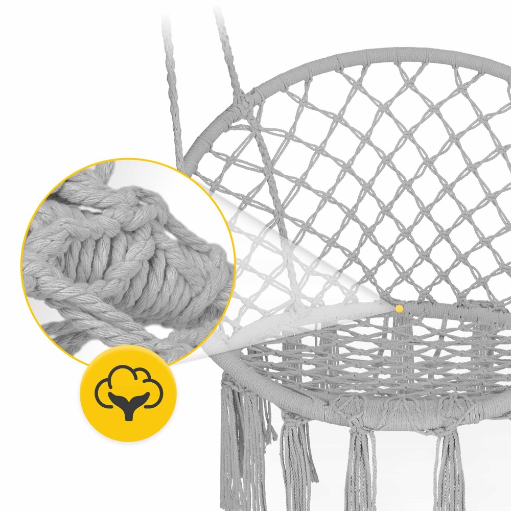 Крісло-гойдалка 4FIZJO Boho Dream 80 см підвісна, плетена Grey (P-5905973404525)